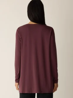 Fine Stretch Jersey Knit V-Neck Long Top