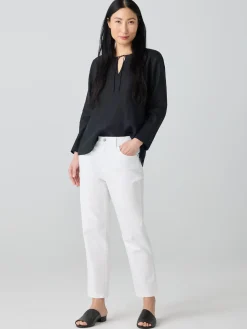Garment-Dyed Organic Cotton Denim Cropped Jean