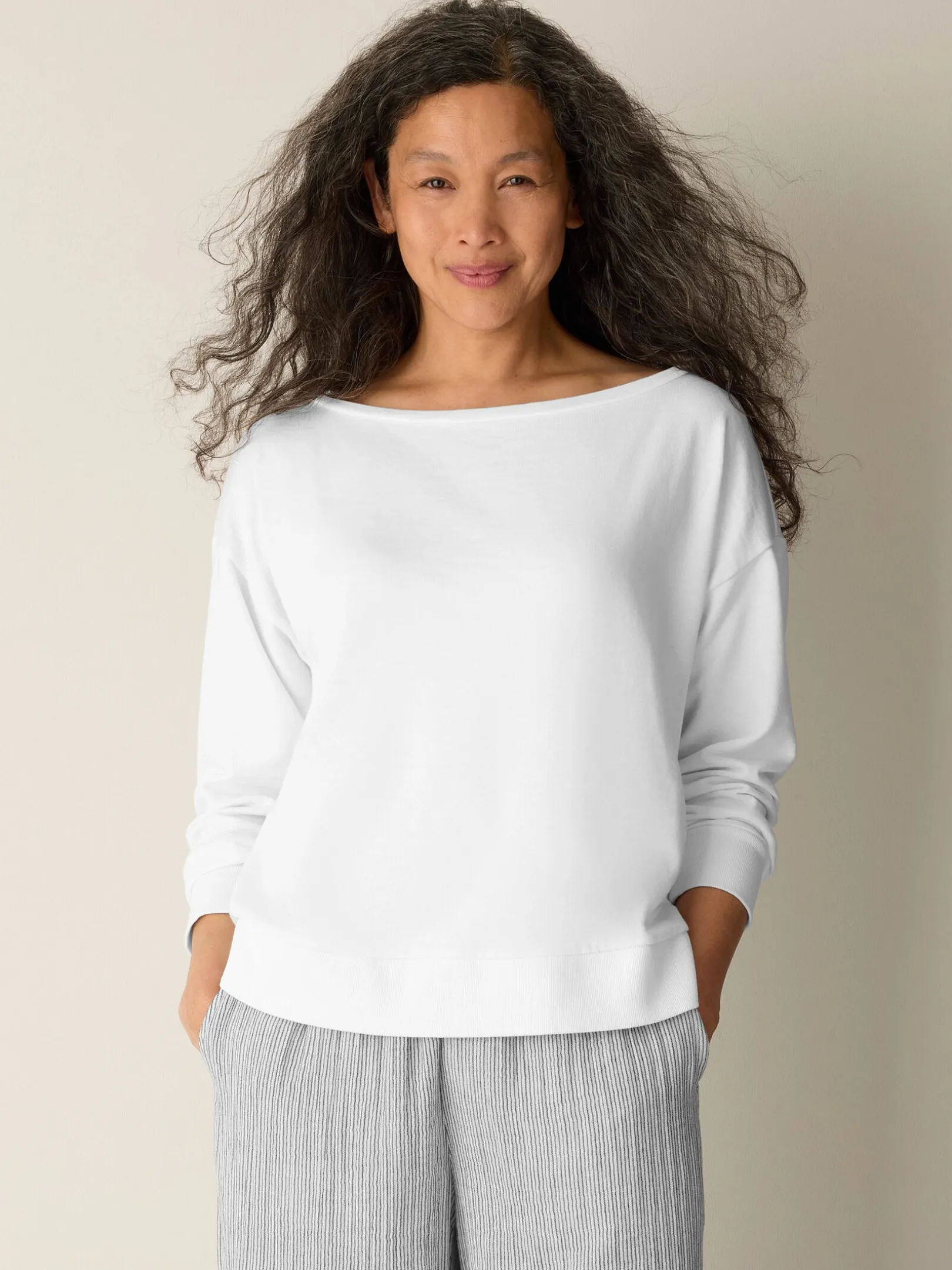 Garment-Dyed Organic Cotton Terry Bateau Neck Top