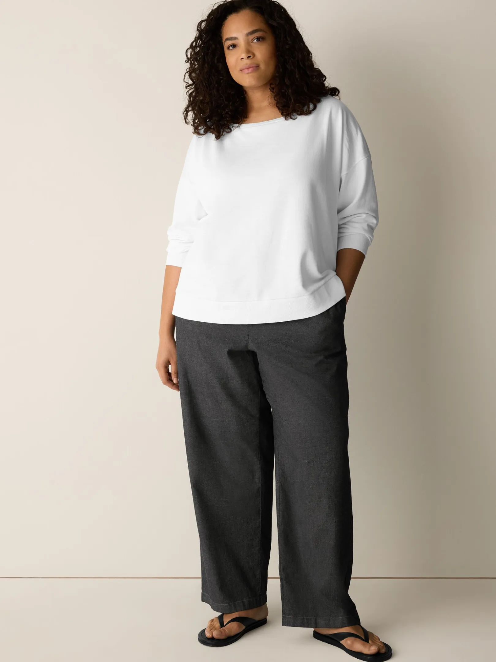 Garment-Dyed Organic Cotton Terry Bateau Neck Top