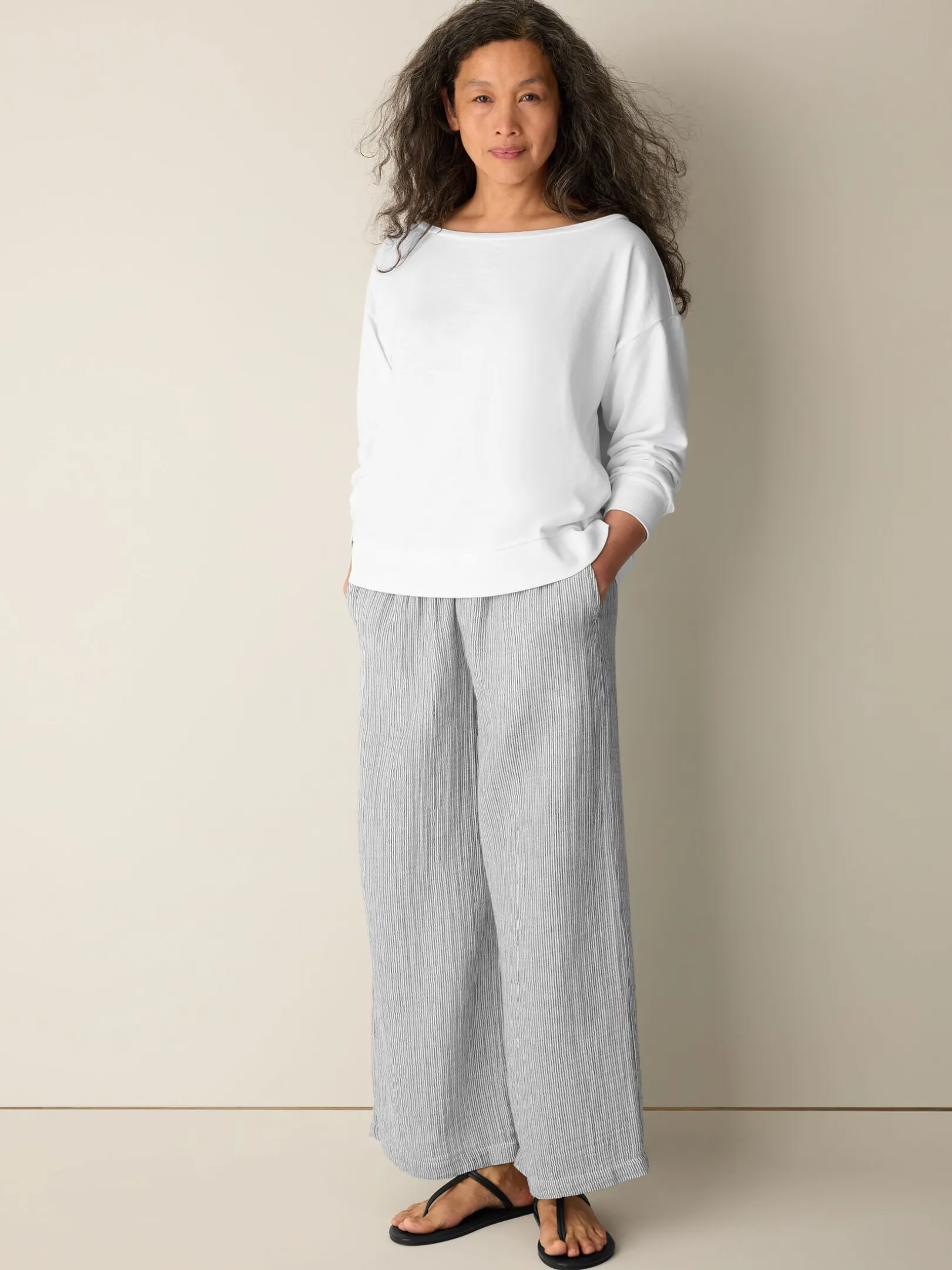 Garment-Dyed Organic Cotton Terry Bateau Neck Top