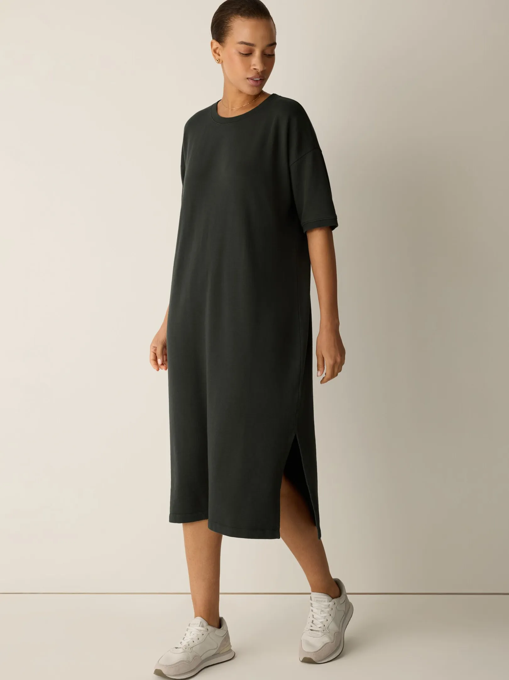 Garment-Dyed Organic Cotton Terry Crew Neck Dress