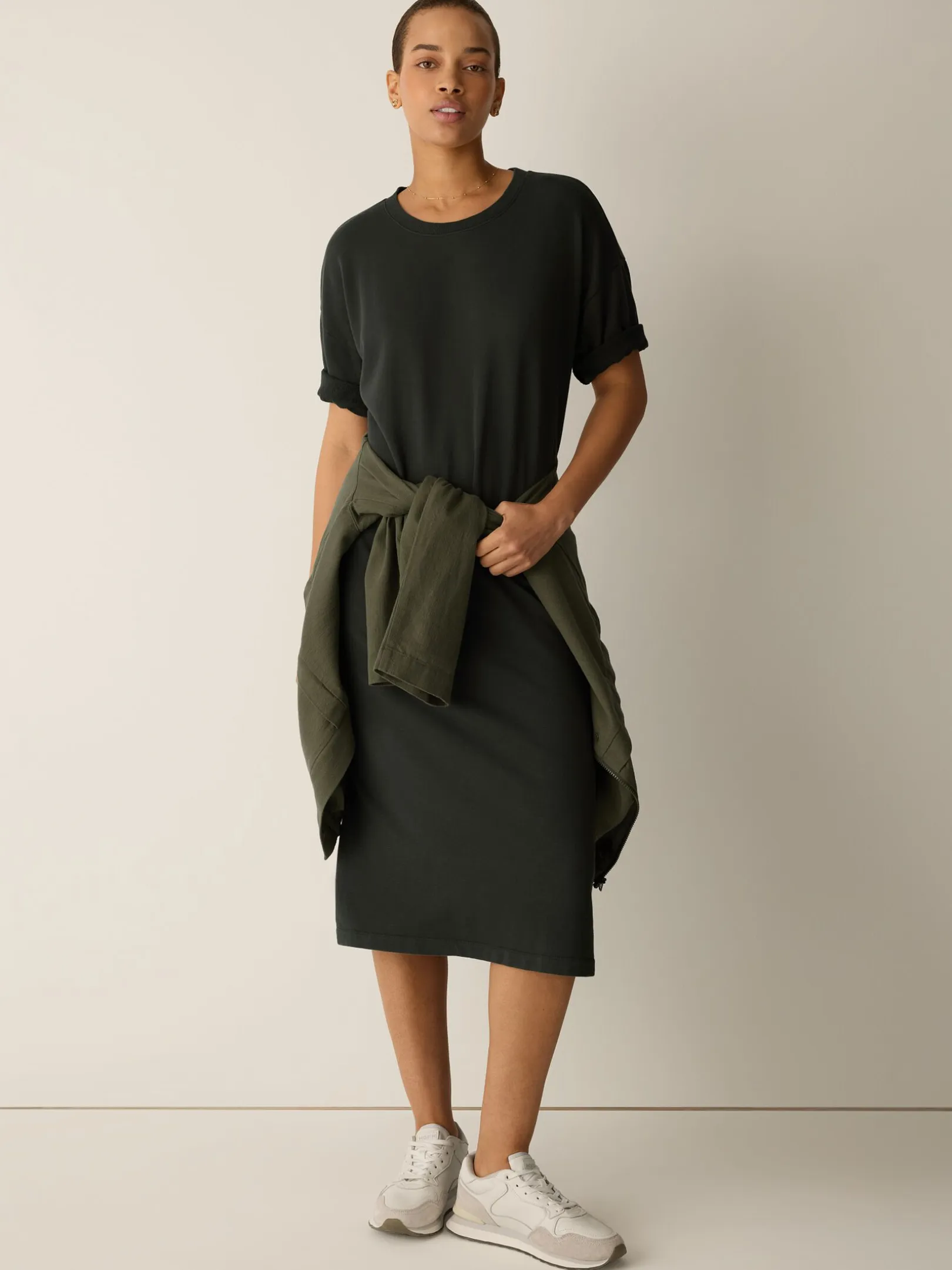 Garment-Dyed Organic Cotton Terry Crew Neck Dress