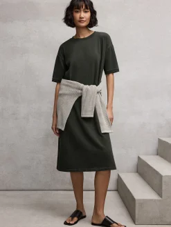 Garment-Dyed Organic Cotton Terry Crew Neck Dress