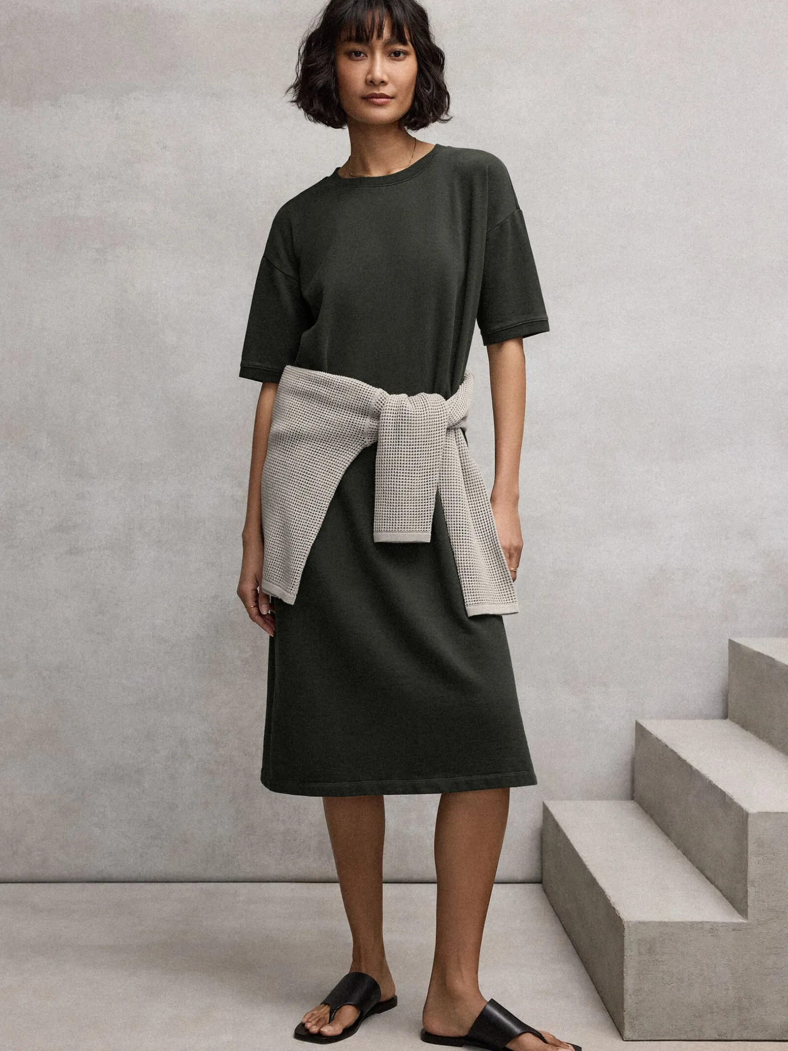 Garment-Dyed Organic Cotton Terry Crew Neck Dress