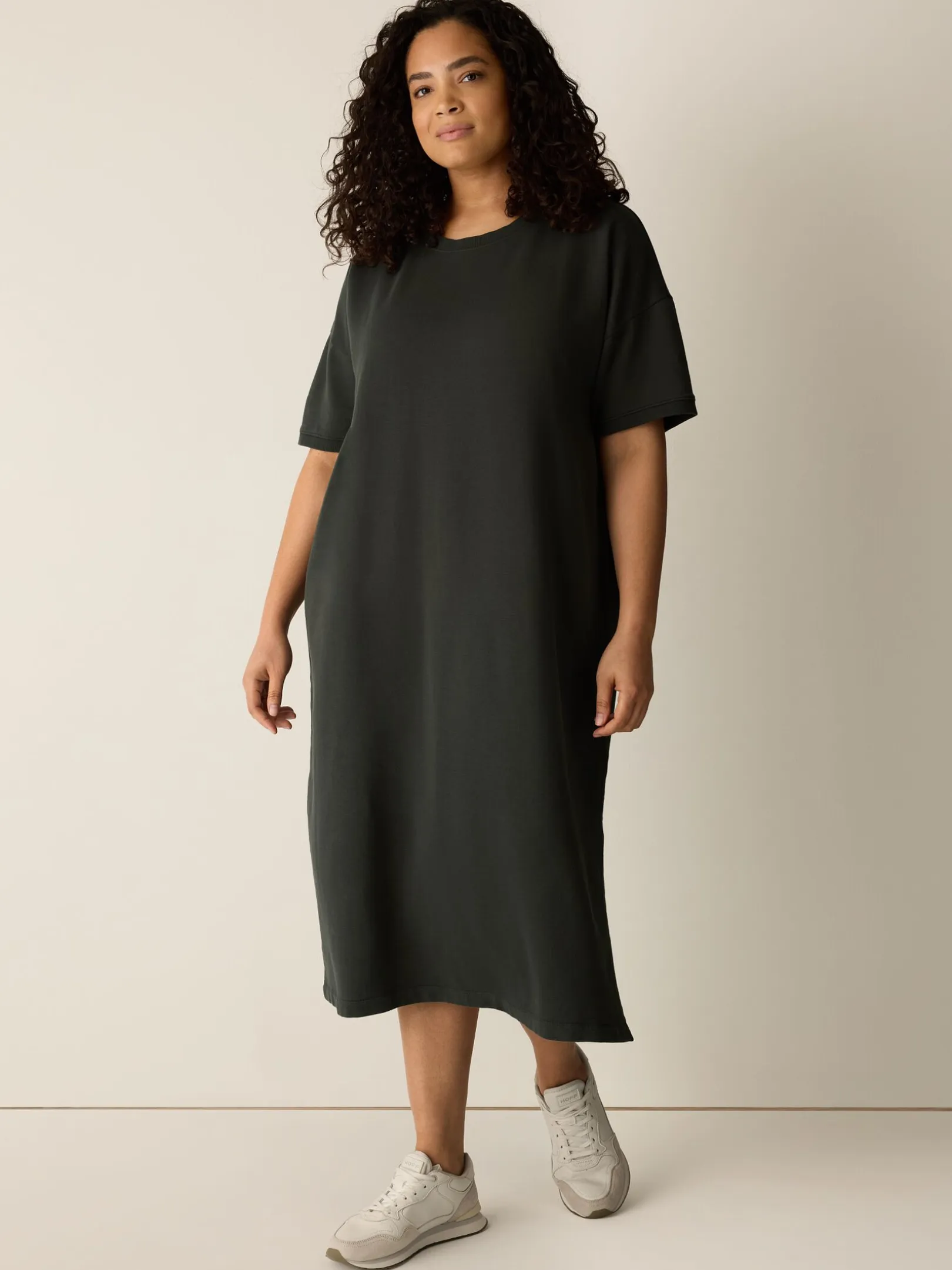 Garment-Dyed Organic Cotton Terry Crew Neck Dress