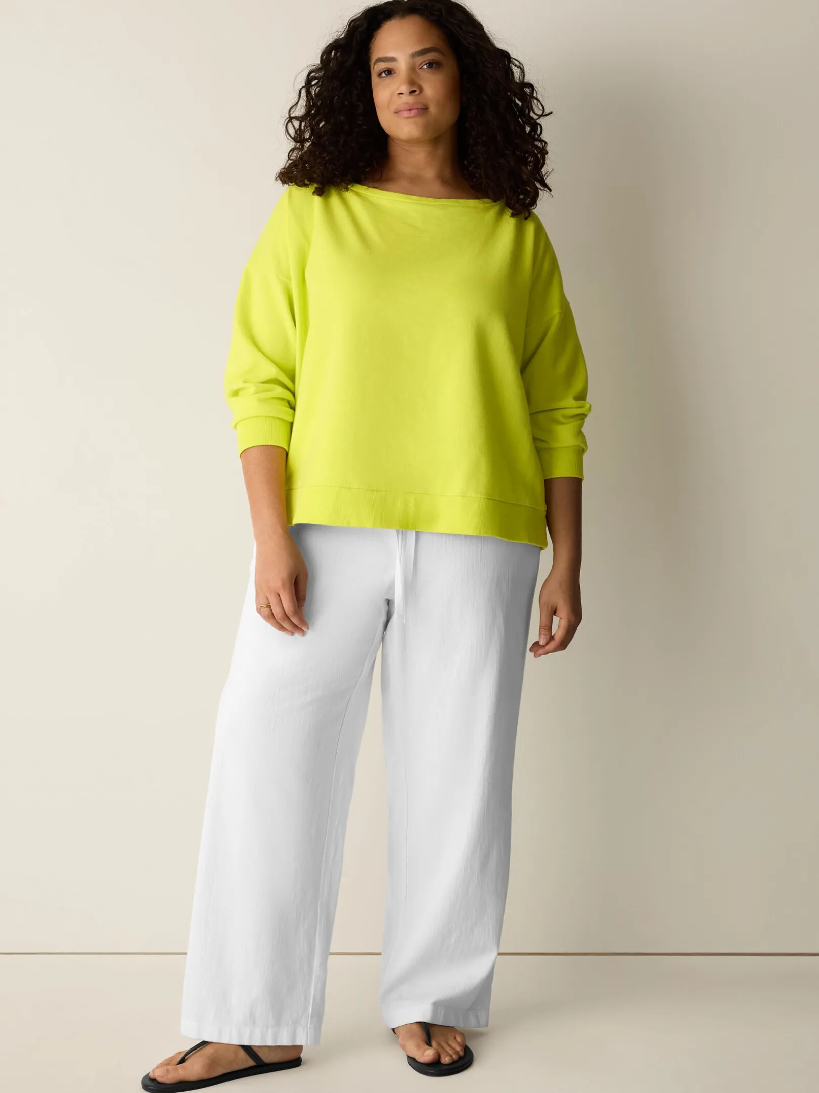 Garment-Dyed Organic Cotton Terry Bateau Neck Top