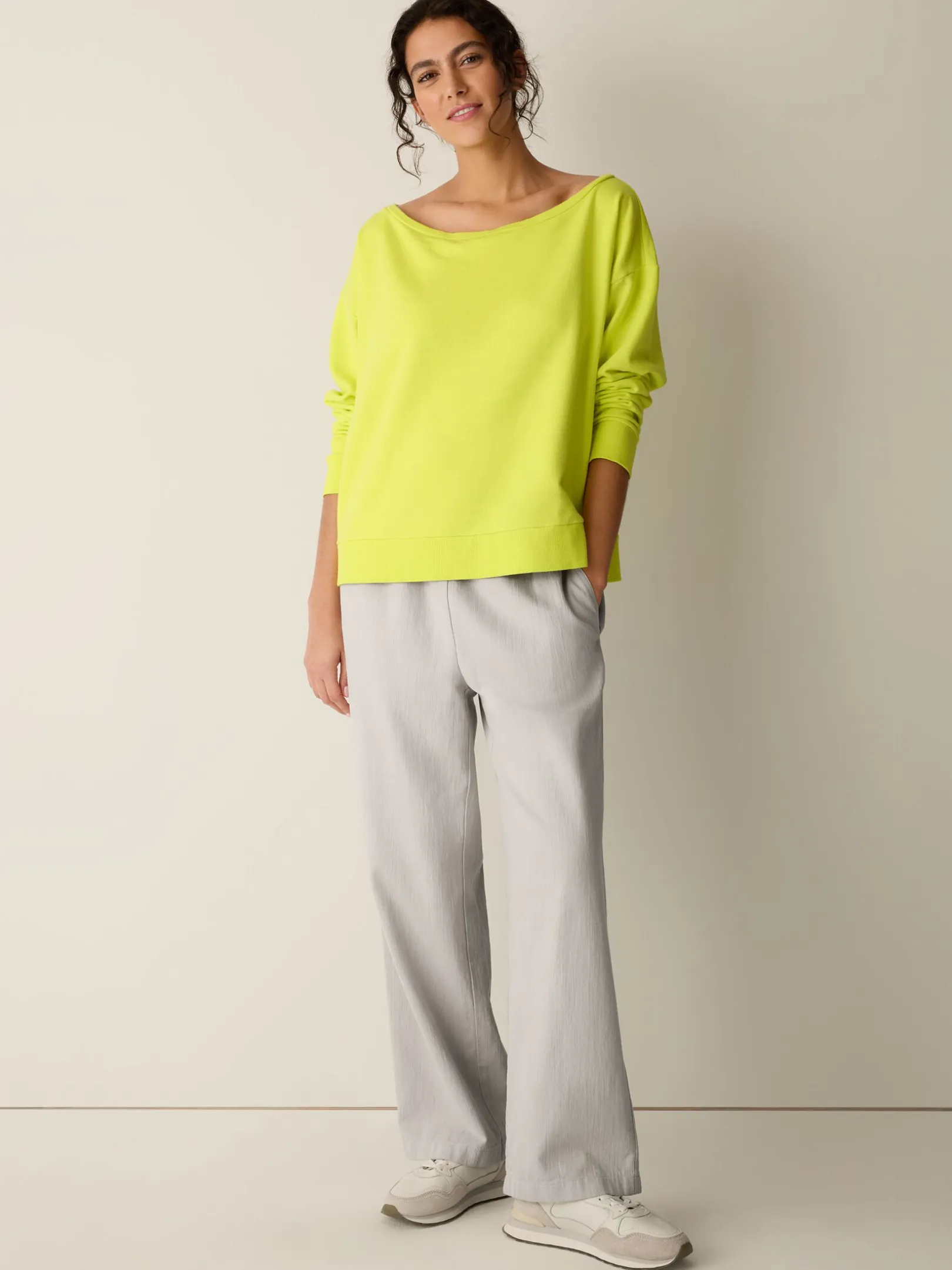 Garment-Dyed Organic Cotton Terry Bateau Neck Top