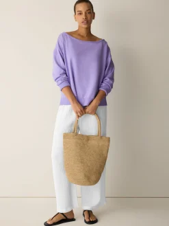 Garment-Dyed Organic Cotton Terry Bateau Neck Top