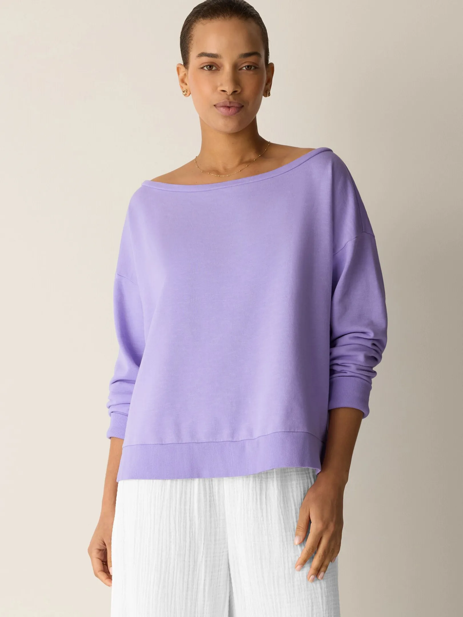 Garment-Dyed Organic Cotton Terry Bateau Neck Top