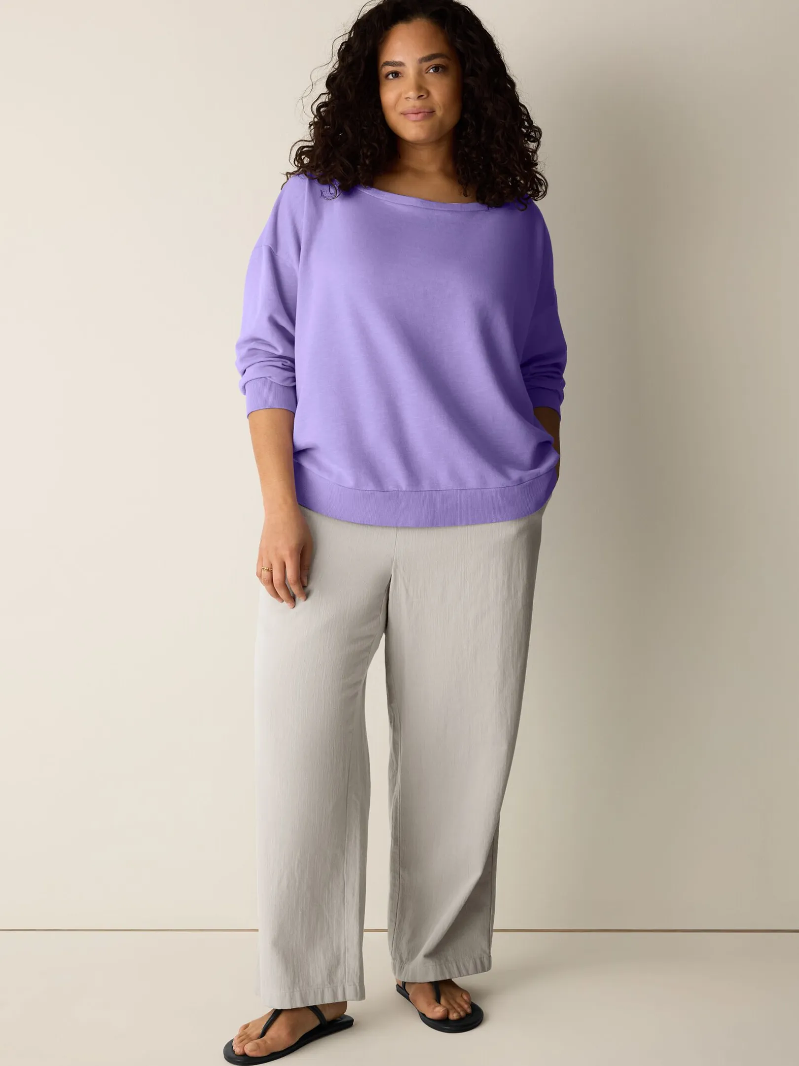 Garment-Dyed Organic Cotton Terry Bateau Neck Top