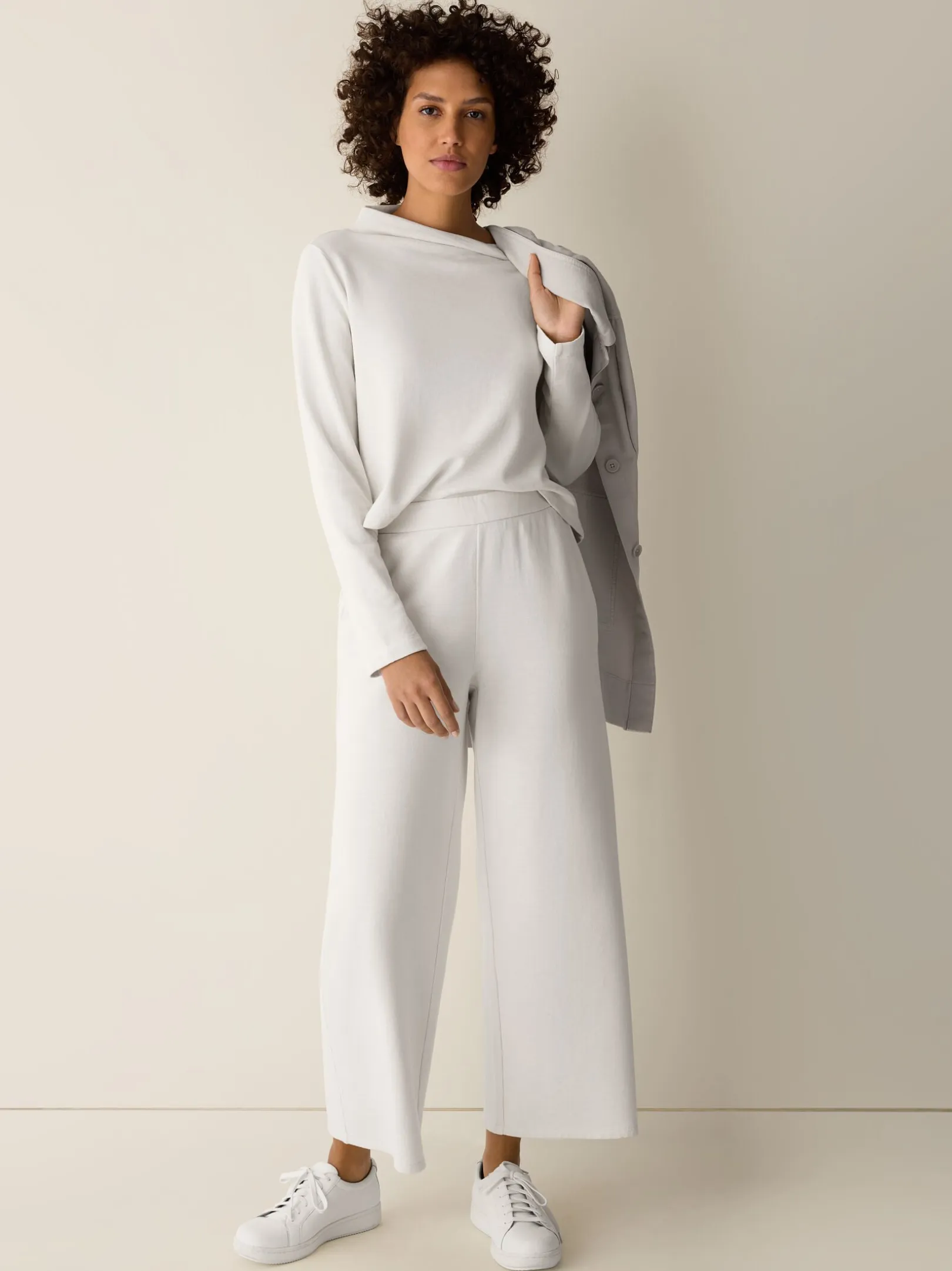 Garment-Dyed Organic Cotton Terry Wide-Leg Pant