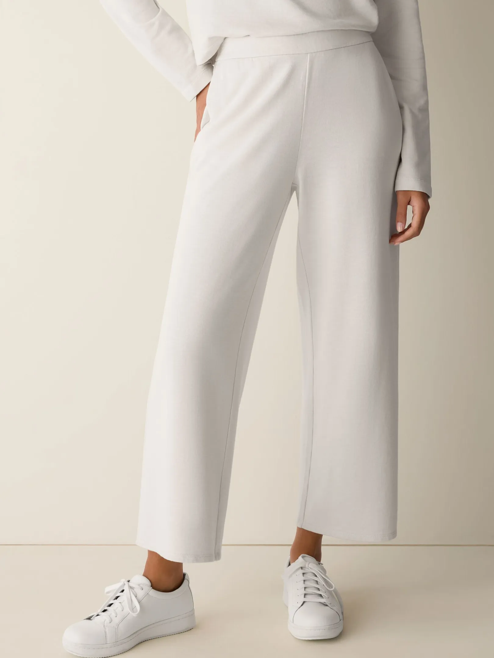 Garment-Dyed Organic Cotton Terry Wide-Leg Pant