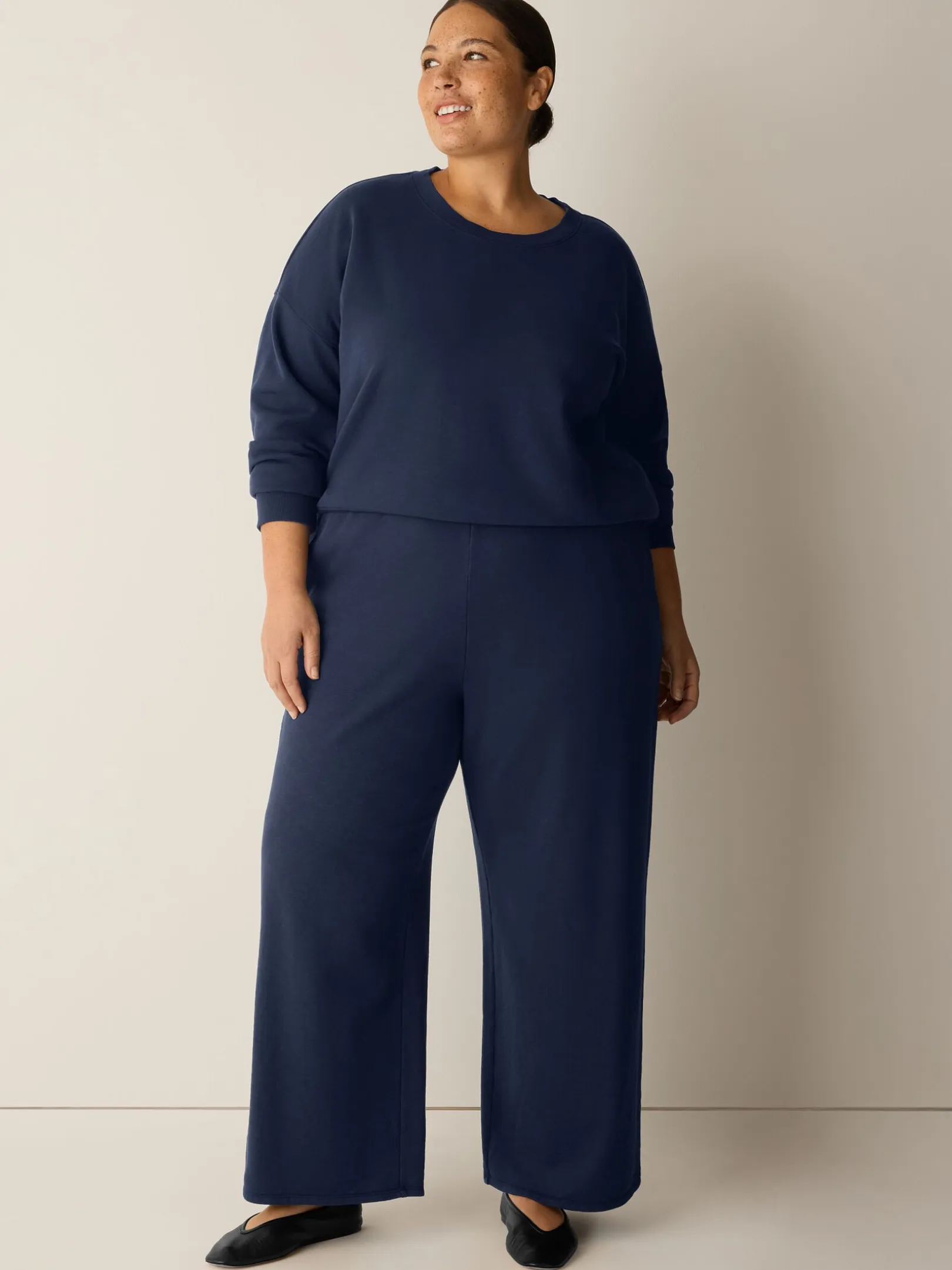 Garment-Dyed Organic Cotton Terry Wide-Leg Pant