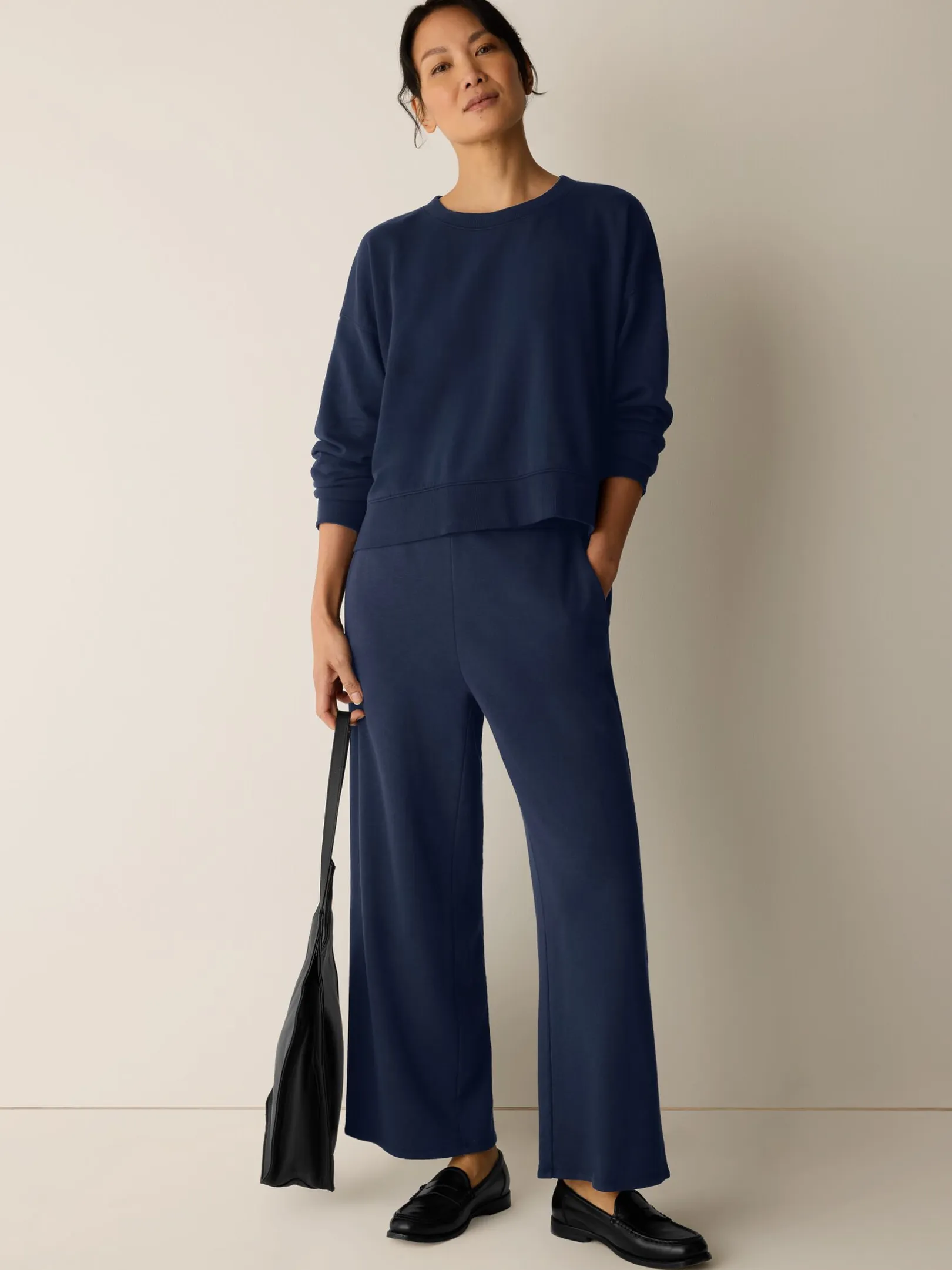 Garment-Dyed Organic Cotton Terry Wide-Leg Pant
