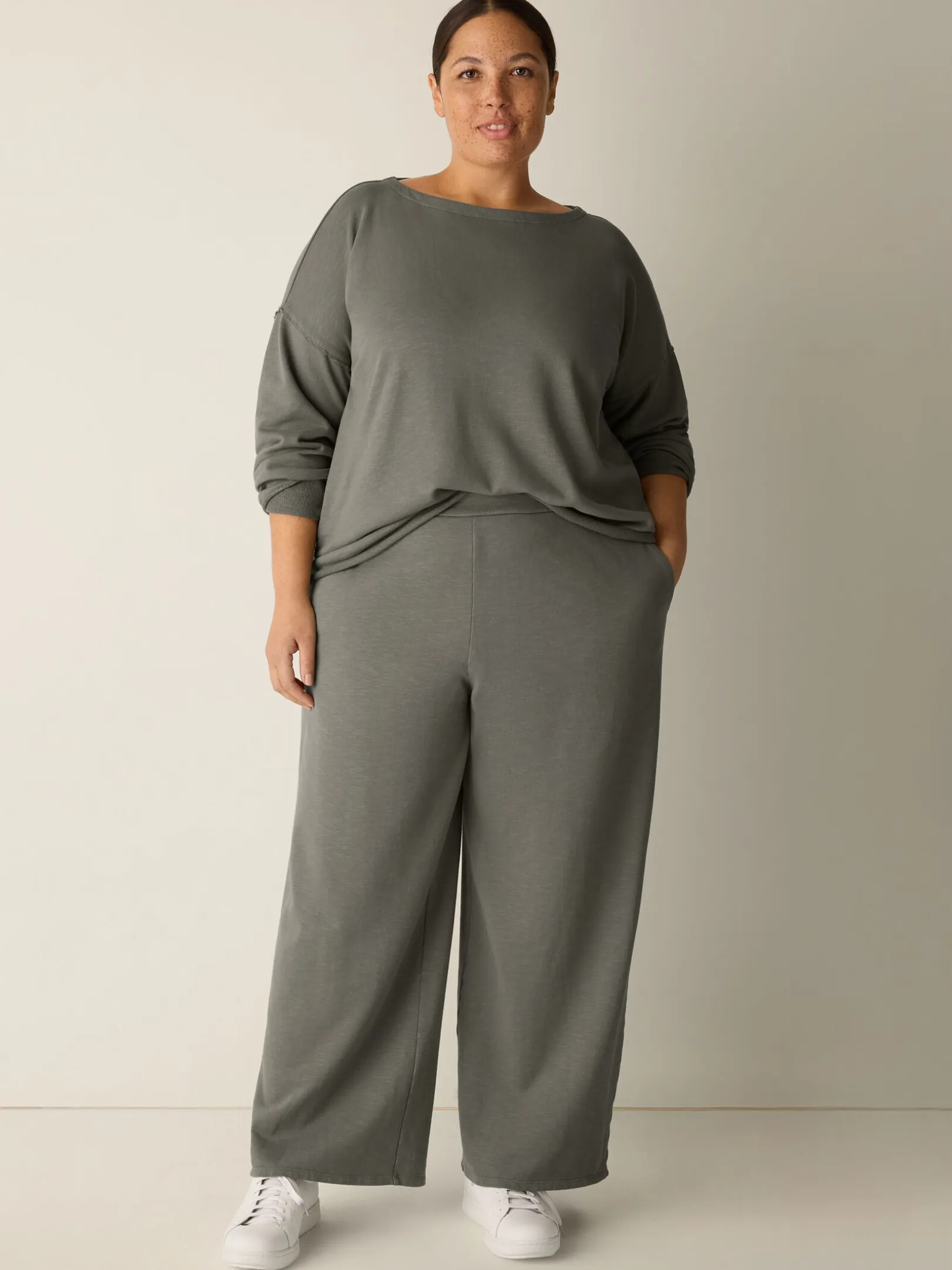 Garment-Dyed Organic Cotton Terry Wide-Leg Pant