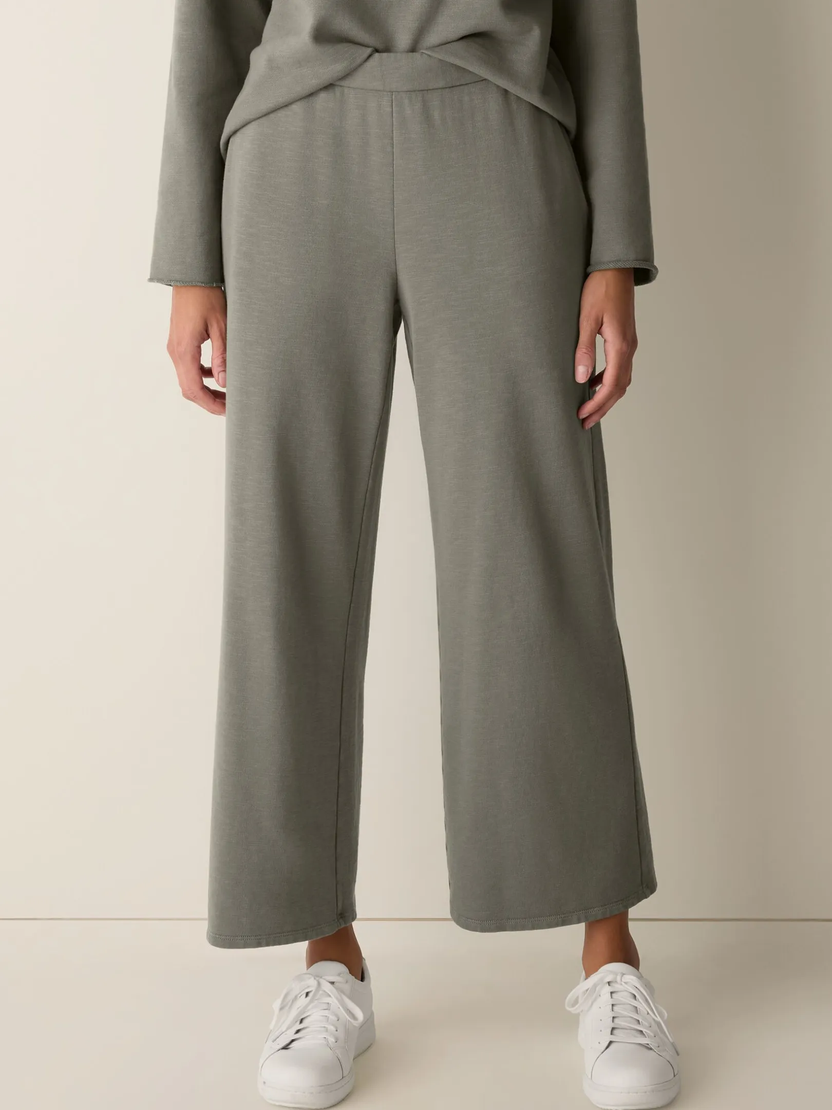 Garment-Dyed Organic Cotton Terry Wide-Leg Pant