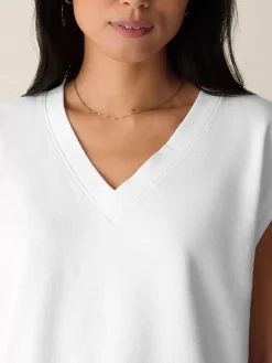 Garment-Dyed Organic Cotton Terry V-Neck Top