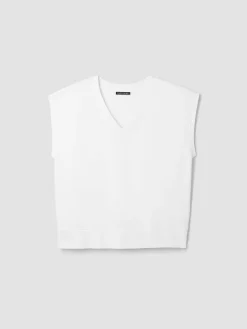 Garment-Dyed Organic Cotton Terry V-Neck Top