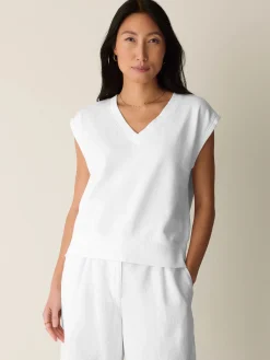 Garment-Dyed Organic Cotton Terry V-Neck Top