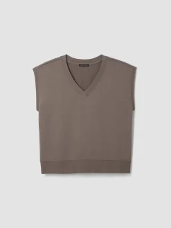 Garment-Dyed Organic Cotton Terry V-Neck Top