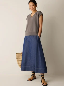 Garment-Dyed Organic Cotton Terry V-Neck Top