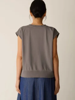 Garment-Dyed Organic Cotton Terry V-Neck Top