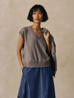 Garment-Dyed Organic Cotton Terry V-Neck Top