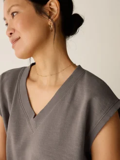 Garment-Dyed Organic Cotton Terry V-Neck Top