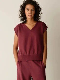 Garment-Dyed Organic Cotton Terry V-Neck Top