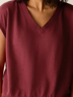 Garment-Dyed Organic Cotton Terry V-Neck Top
