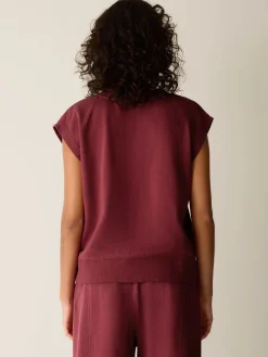 Garment-Dyed Organic Cotton Terry V-Neck Top
