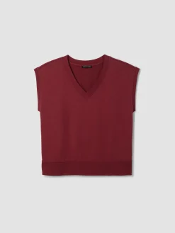 Garment-Dyed Organic Cotton Terry V-Neck Top