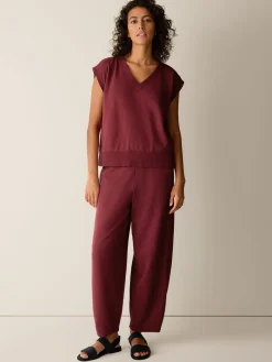 Garment-Dyed Organic Cotton Terry V-Neck Top
