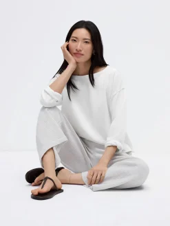 Garment-Dyed Organic Cotton Terry Bateau Neck Box-Top