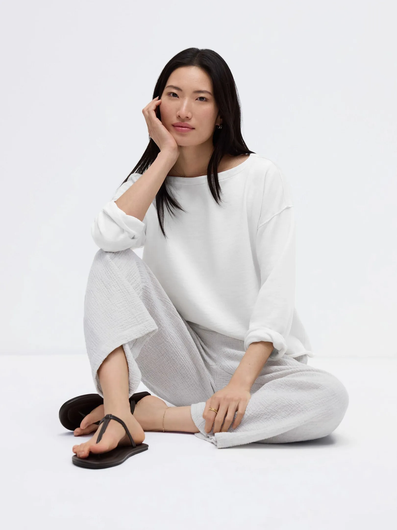 Garment-Dyed Organic Cotton Terry Bateau Neck Box-Top
