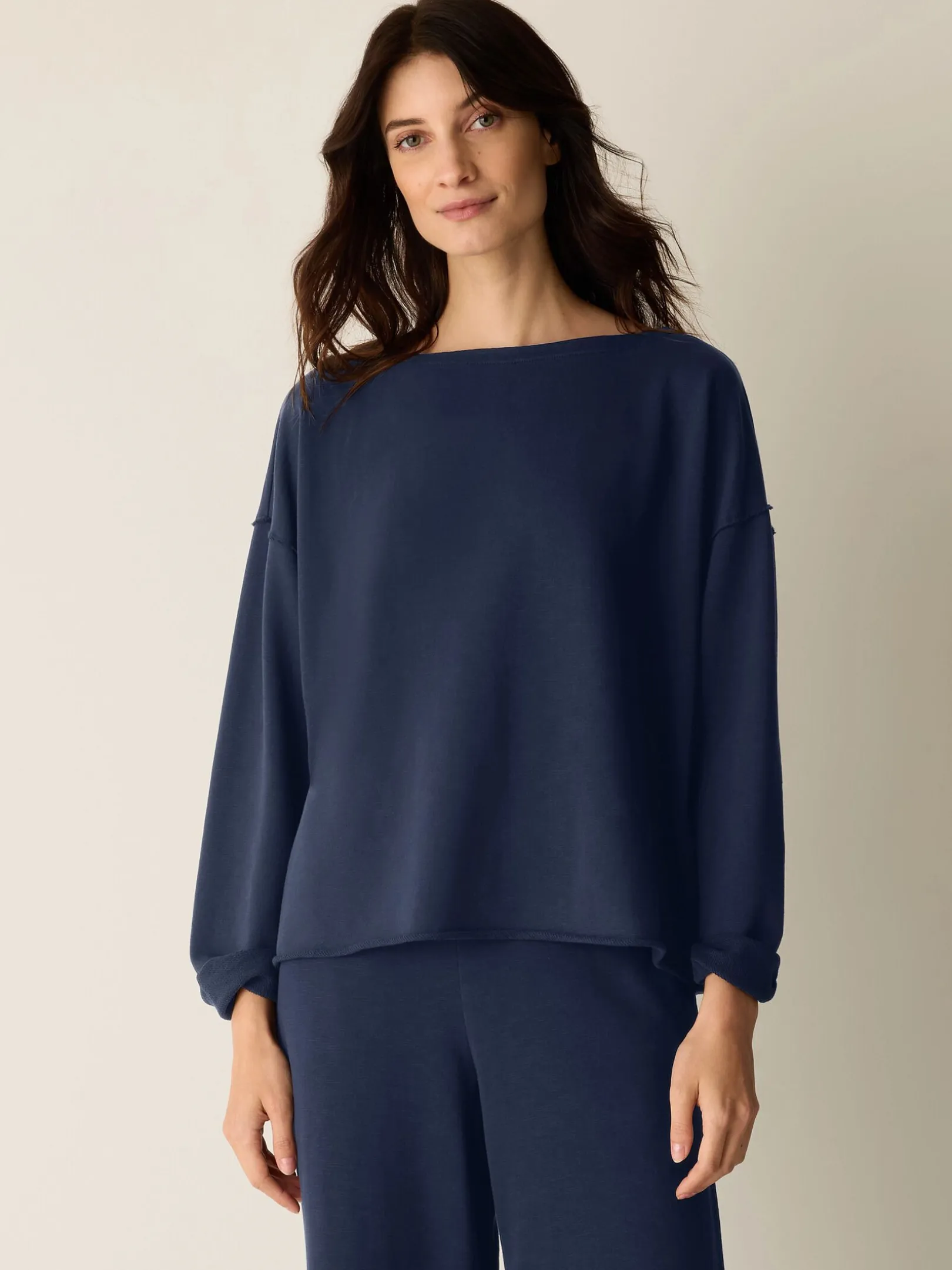 Garment-Dyed Organic Cotton Terry Bateau Neck Box-Top