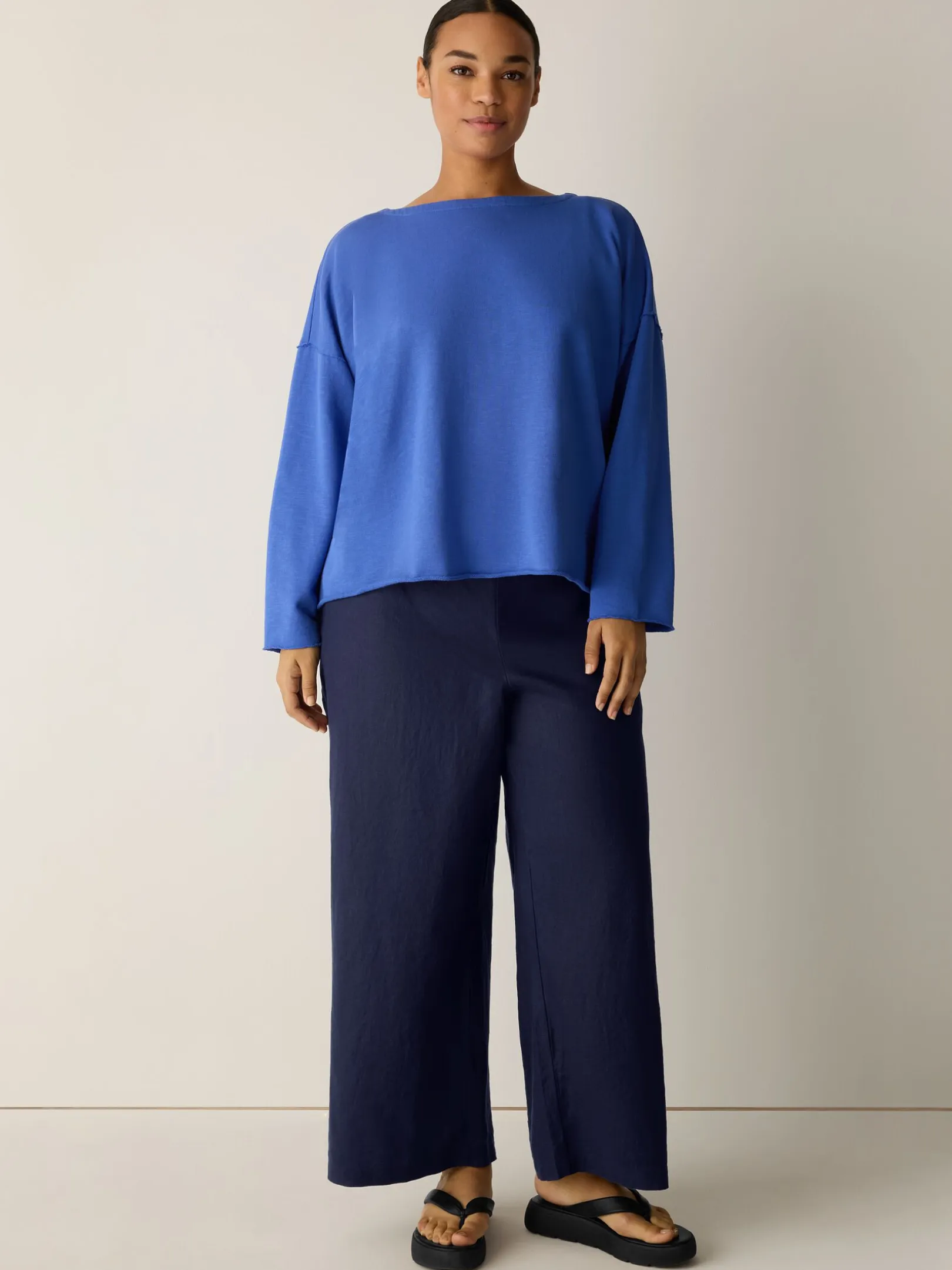 Garment-Dyed Organic Cotton Terry Bateau Neck Box-Top