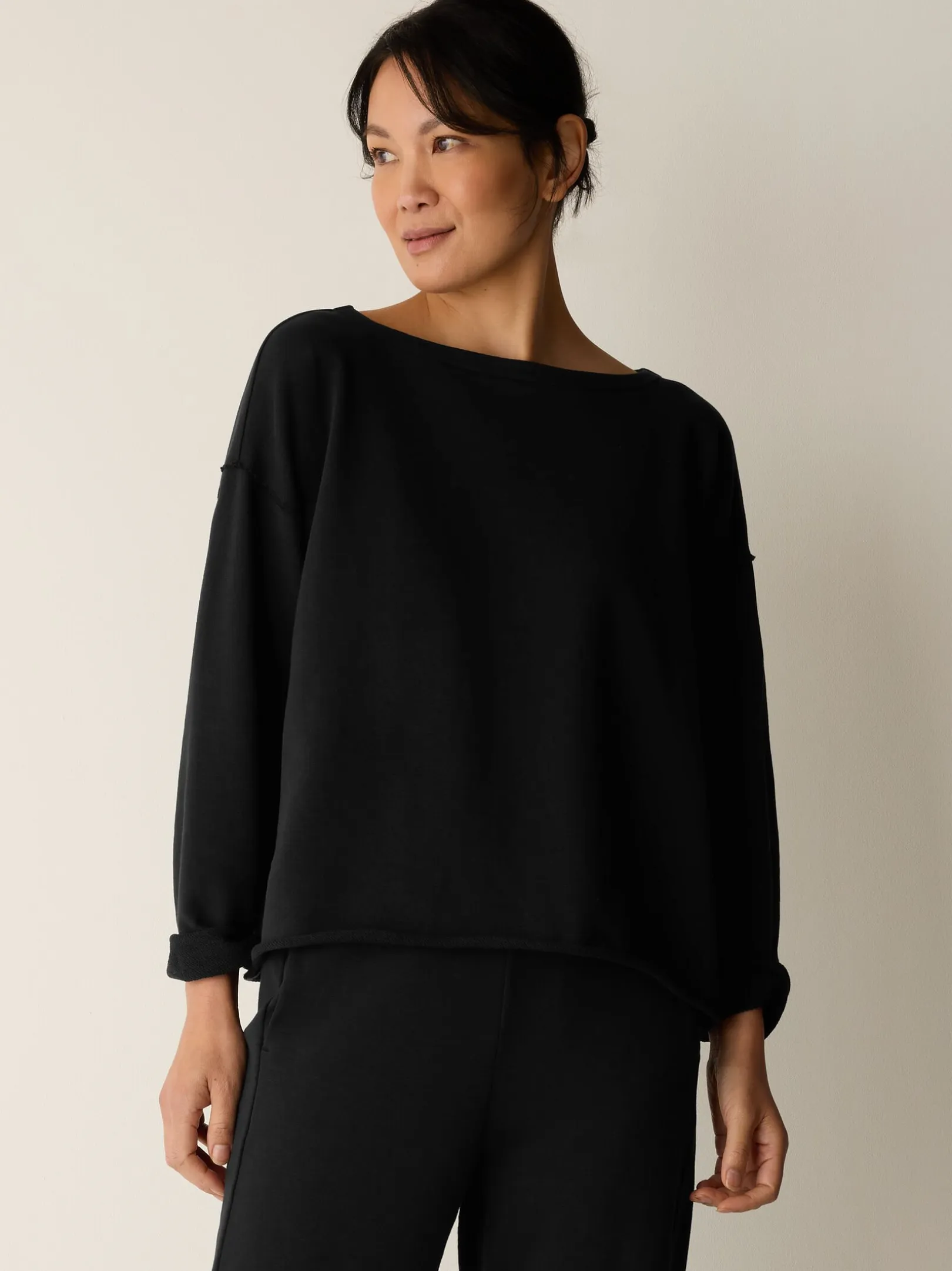 Garment-Dyed Organic Cotton Terry Bateau Neck Box-Top