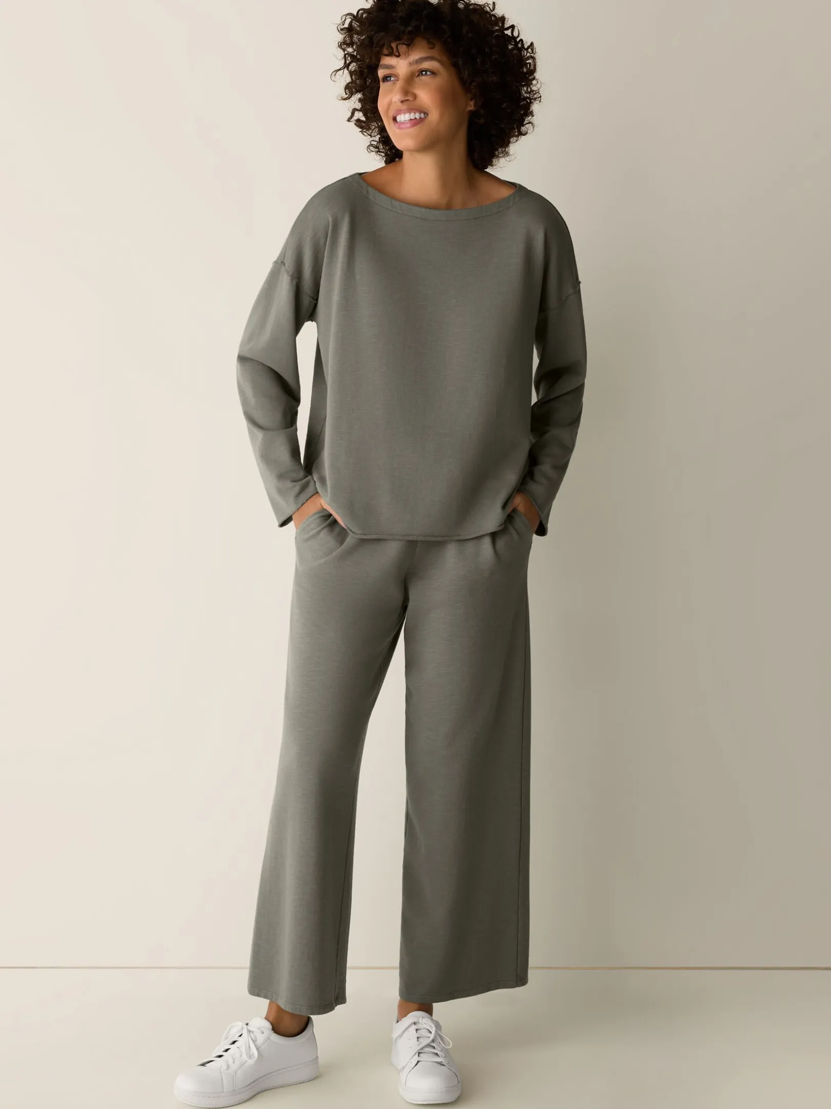 Garment-Dyed Organic Cotton Terry Bateau Neck Box-Top