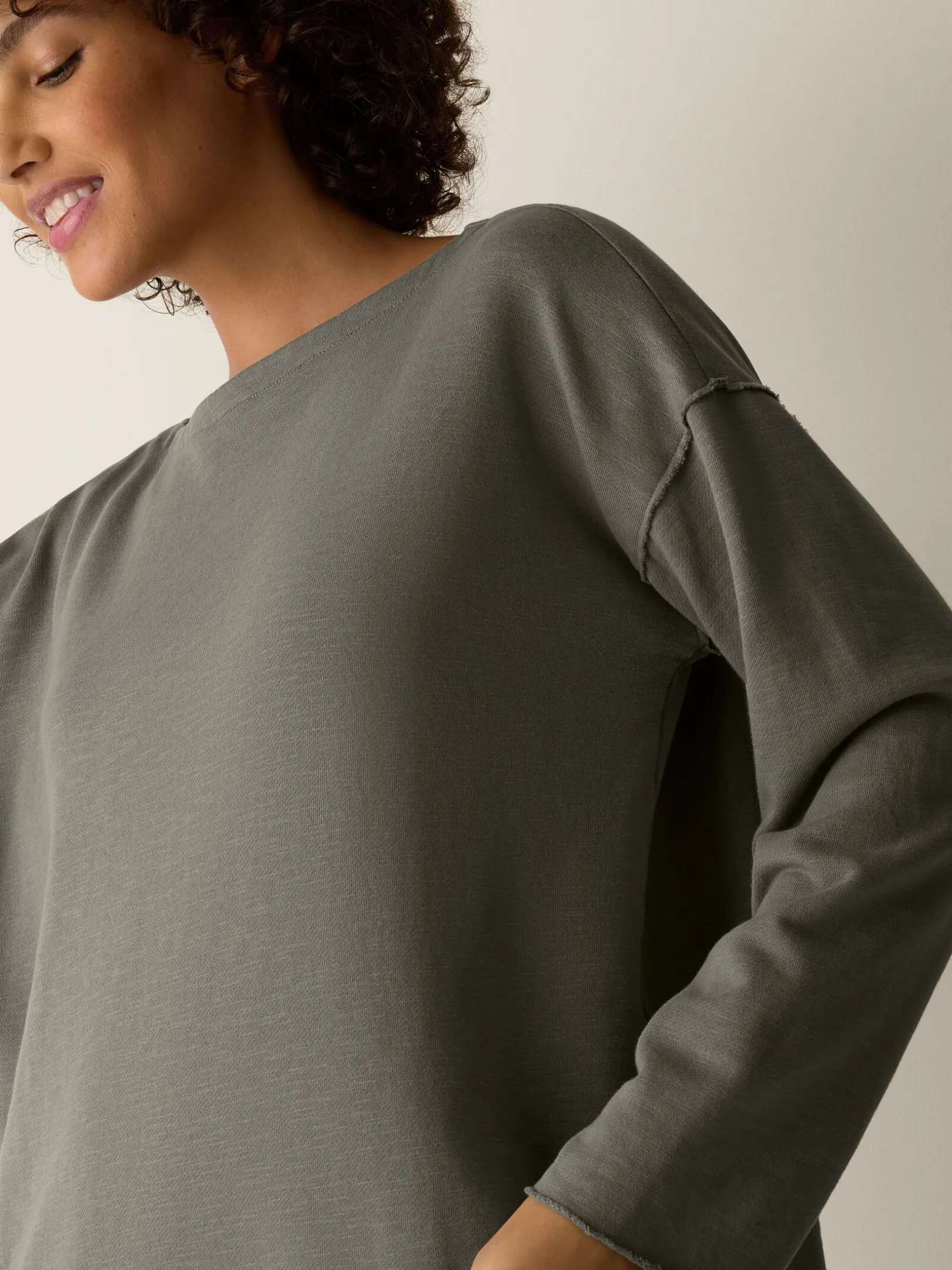 Garment-Dyed Organic Cotton Terry Bateau Neck Box-Top
