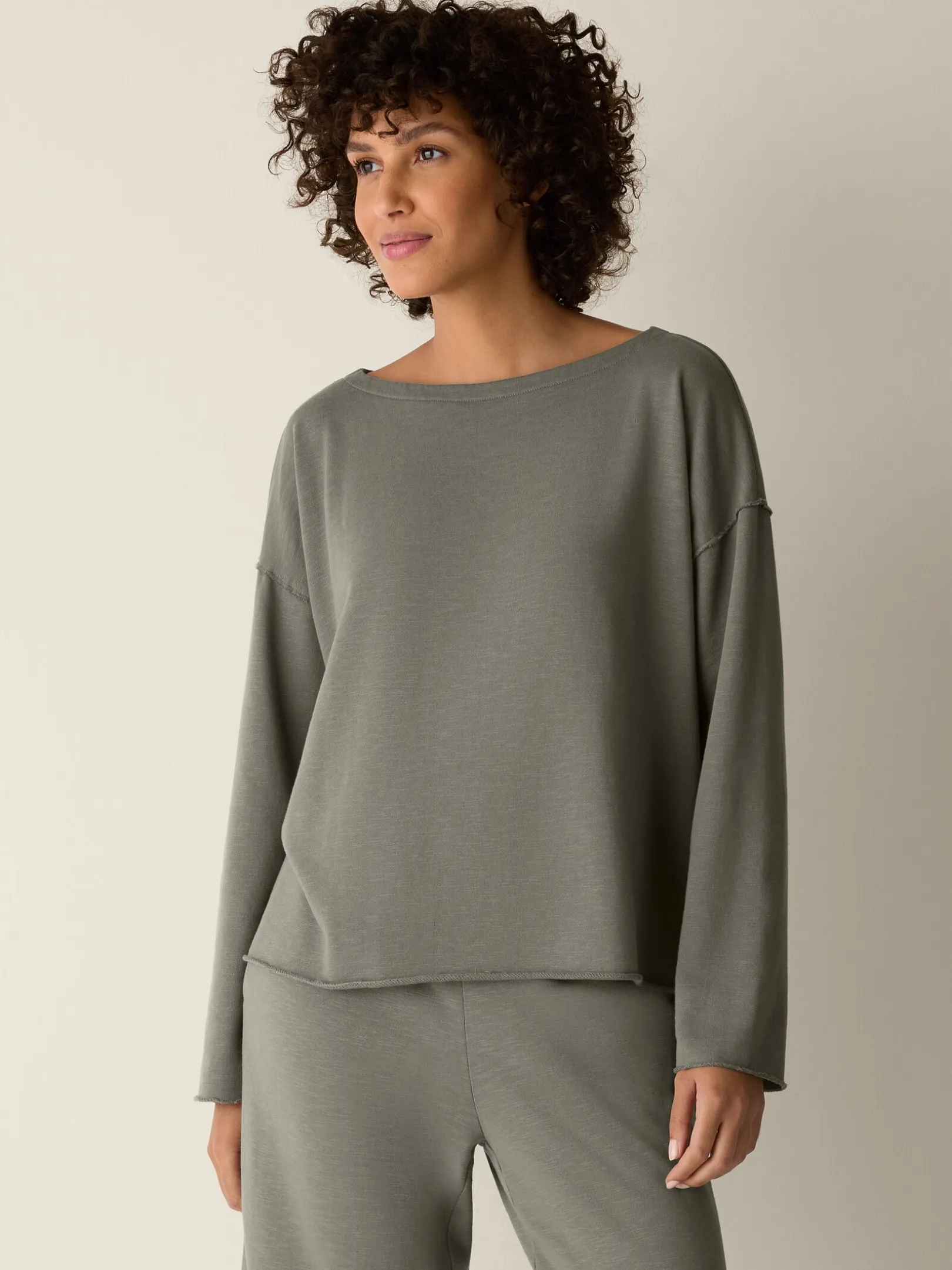 Garment-Dyed Organic Cotton Terry Bateau Neck Box-Top