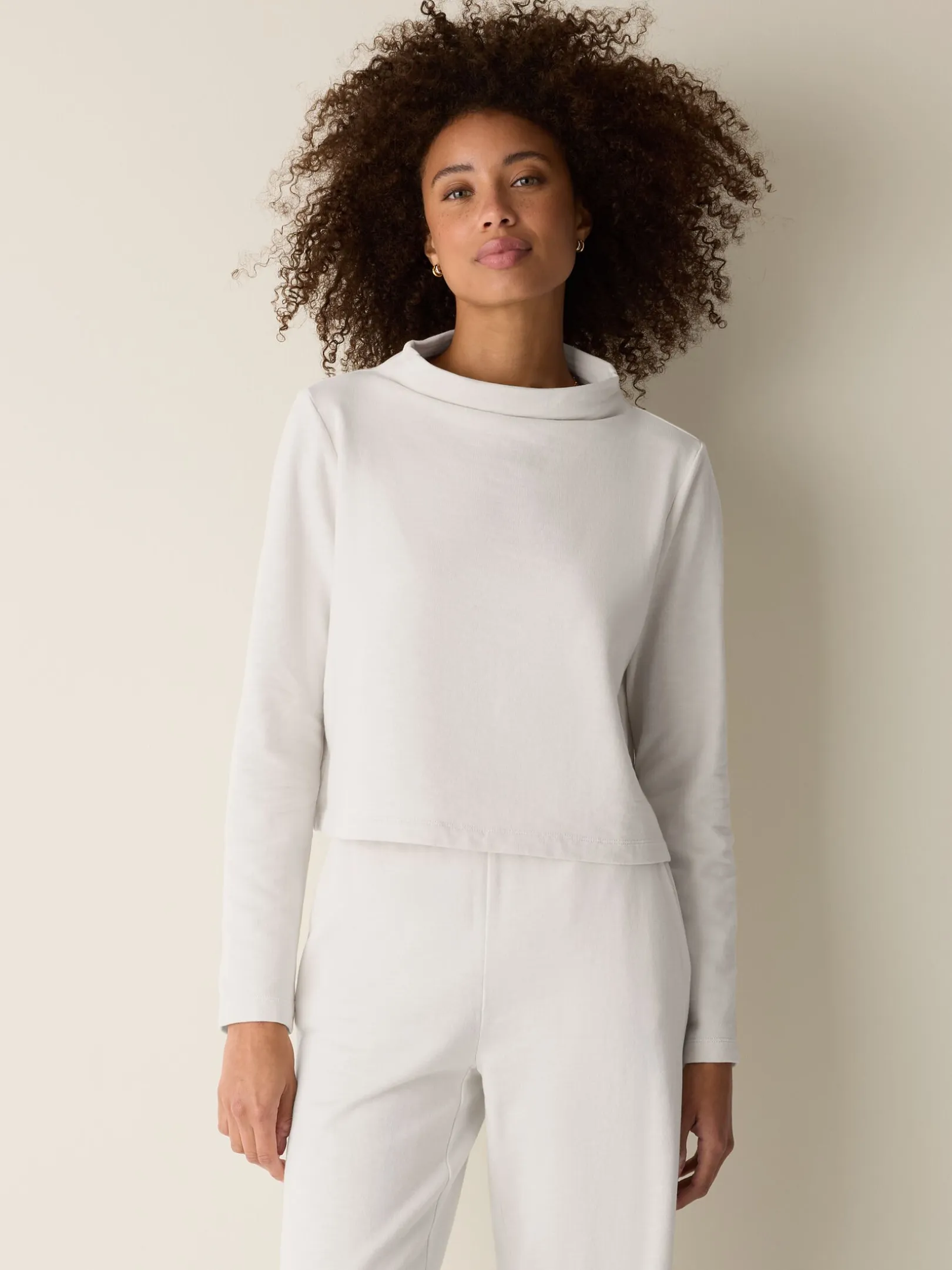 Garment-Dyed Organic Cotton Terry Funnel Neck Top