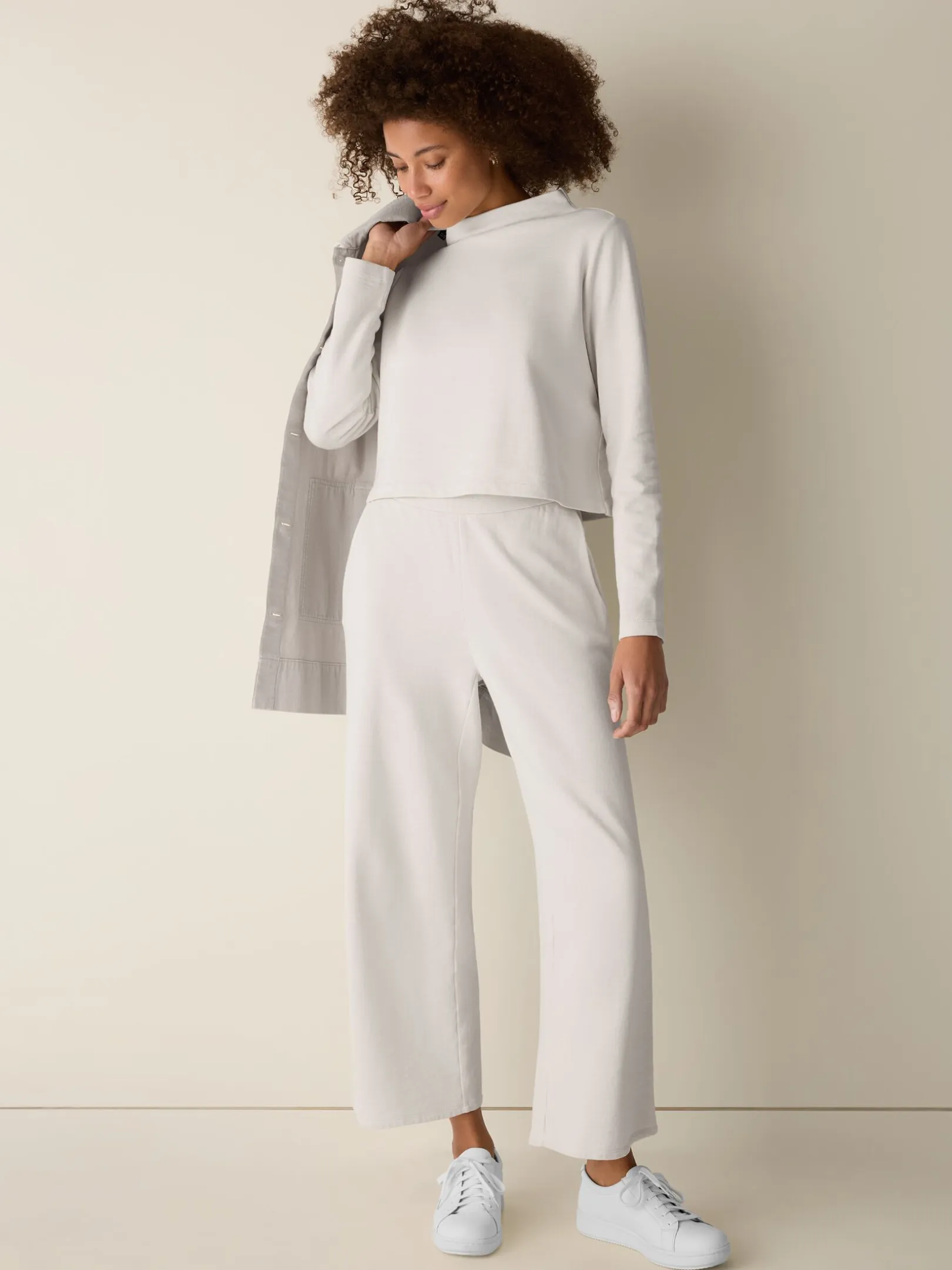 Garment-Dyed Organic Cotton Terry Funnel Neck Top