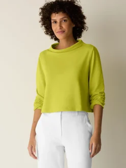 Garment-Dyed Organic Cotton Terry Funnel Neck Top
