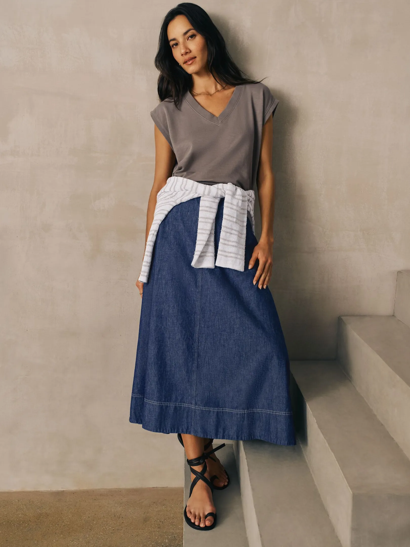 Lightweight Organic Cotton Denim Half-Circle Skirt