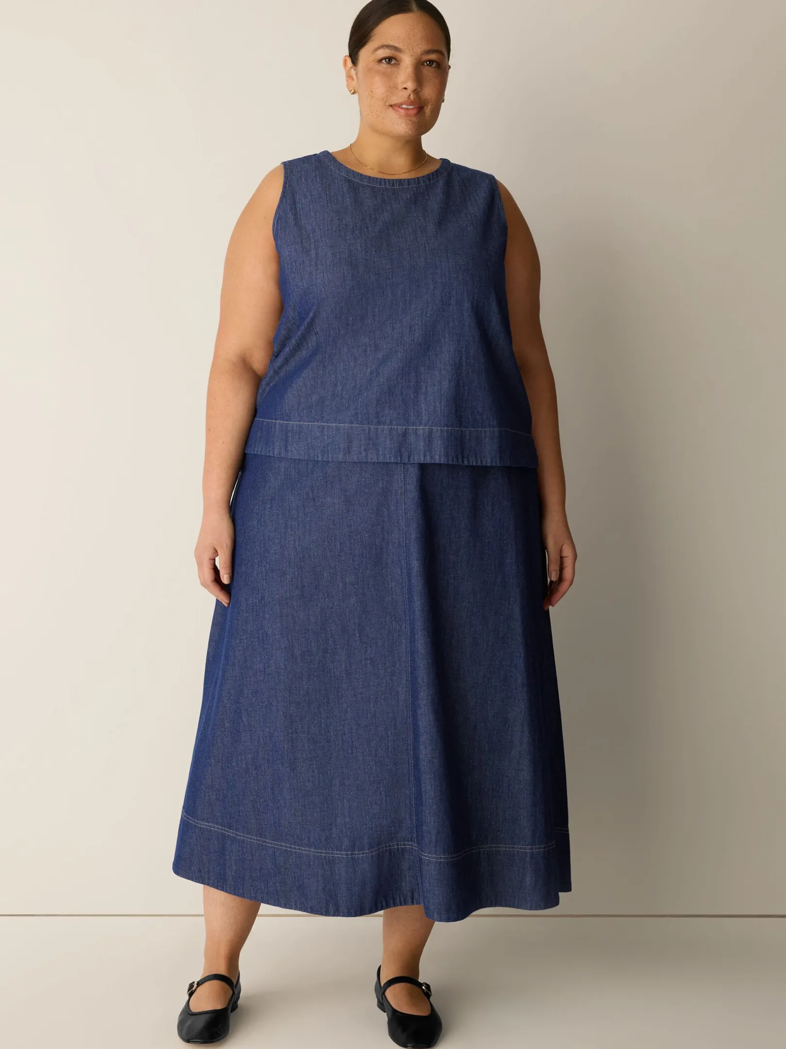 Lightweight Organic Cotton Denim Half-Circle Skirt