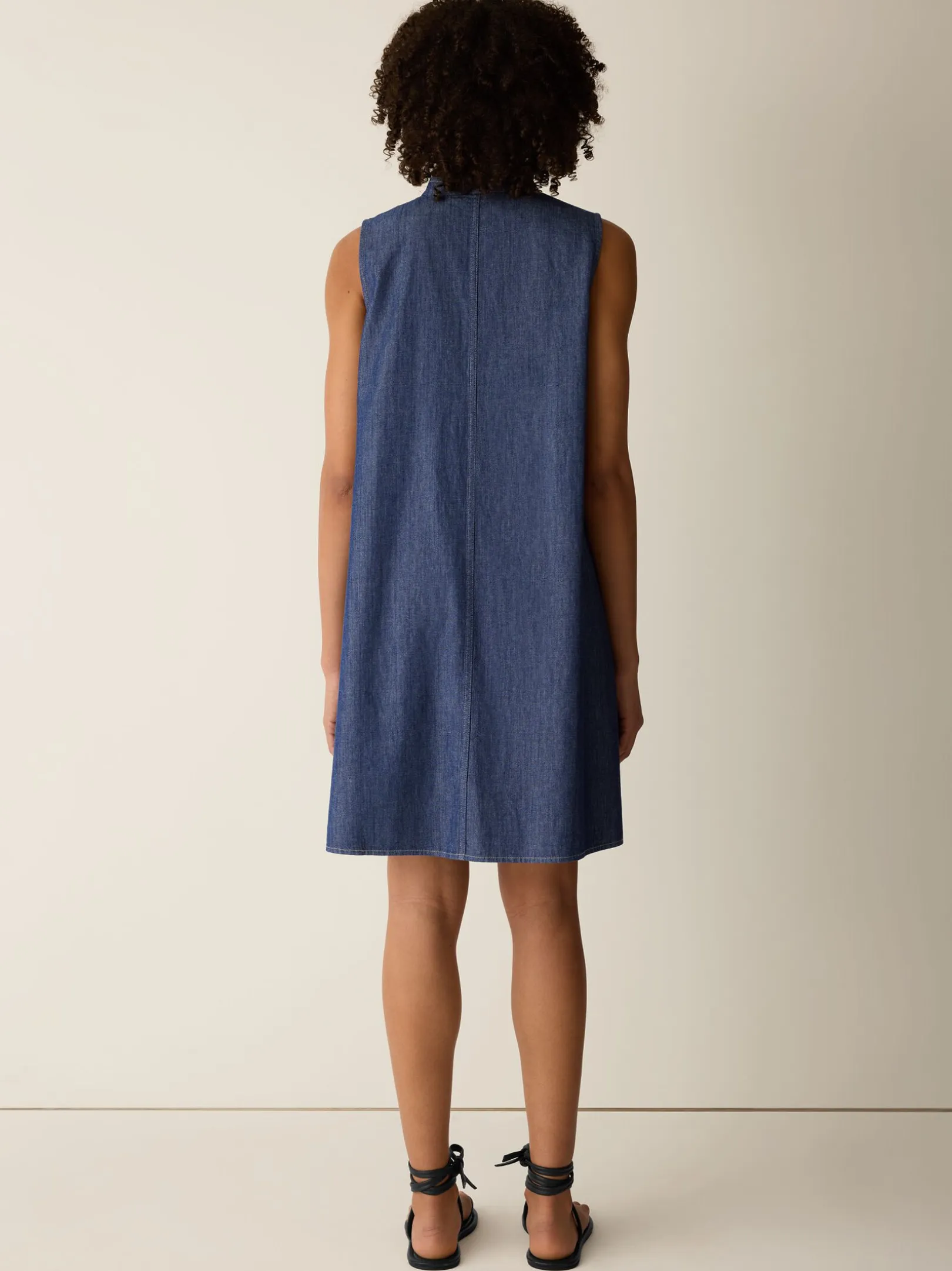 Lightweight Organic Cotton Denim Band Collar Dress