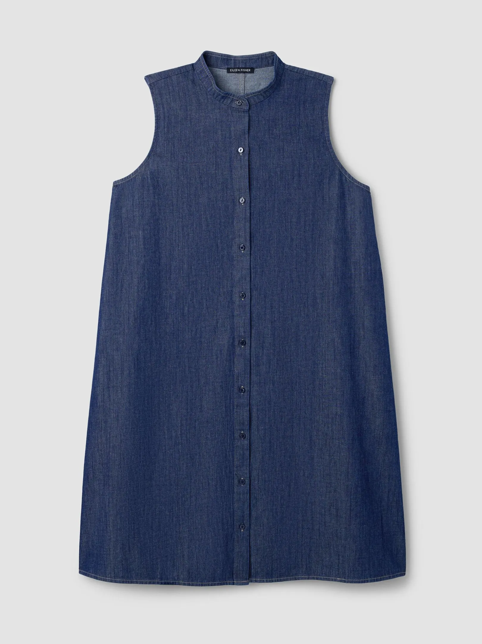 Lightweight Organic Cotton Denim Band Collar Dress