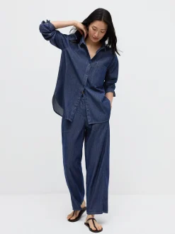 Lightweight Organic Cotton Denim Classic Collar Long Shirt